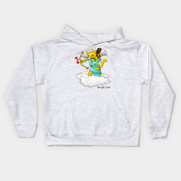 Valentine's Day Ginger Yellow Cupid Cat Kids Hoodie by Acrylic1101Cats